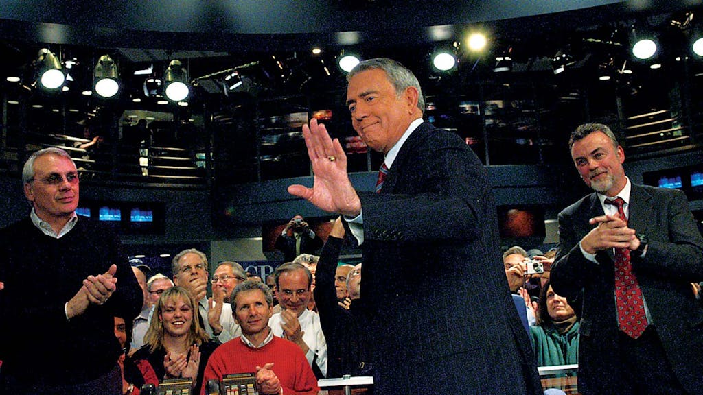 Rather making his final broadcast on CBS, in 2005.