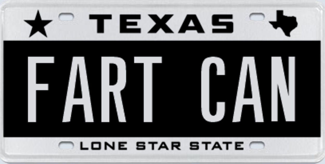 Texas license plate that says 