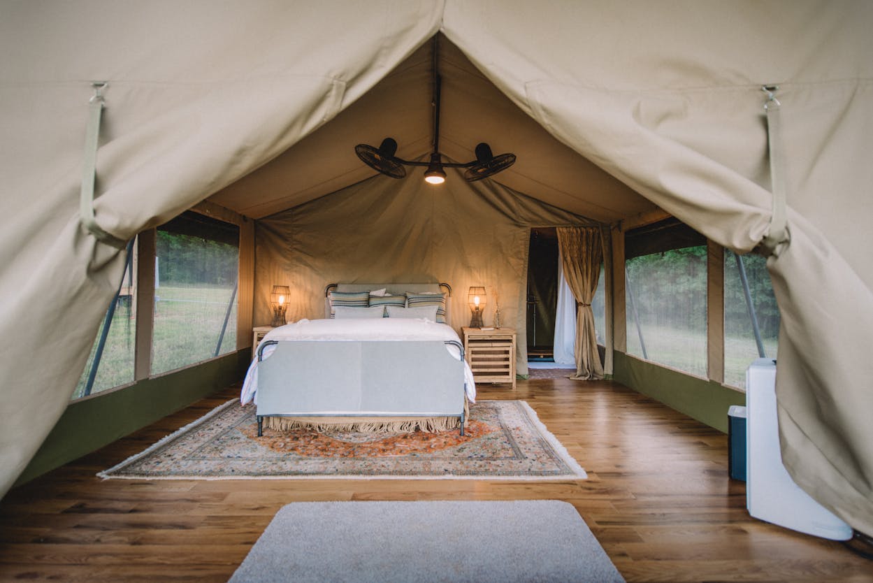 Nice, large interior of the guest room tent.