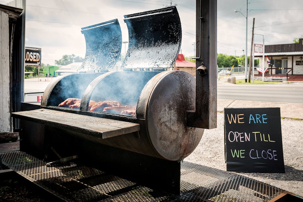 Meat being cooked on the pit at Payne's. 