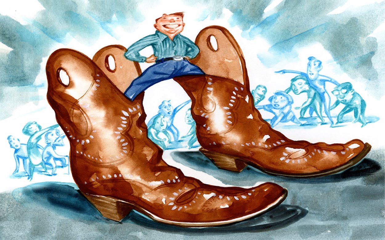 Tucking jeans into boots illustration by Tim Bower.