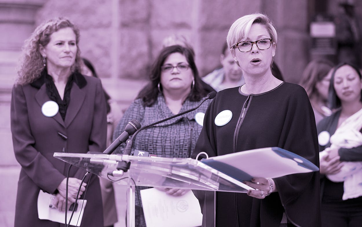 State Rep. Sarah Davis speaks about the vaccination and cancer issues in regards to the HPV vaccine in the state during a news conference at the Capitol, Wednesday, Dec. 7, 2016, in Austin.