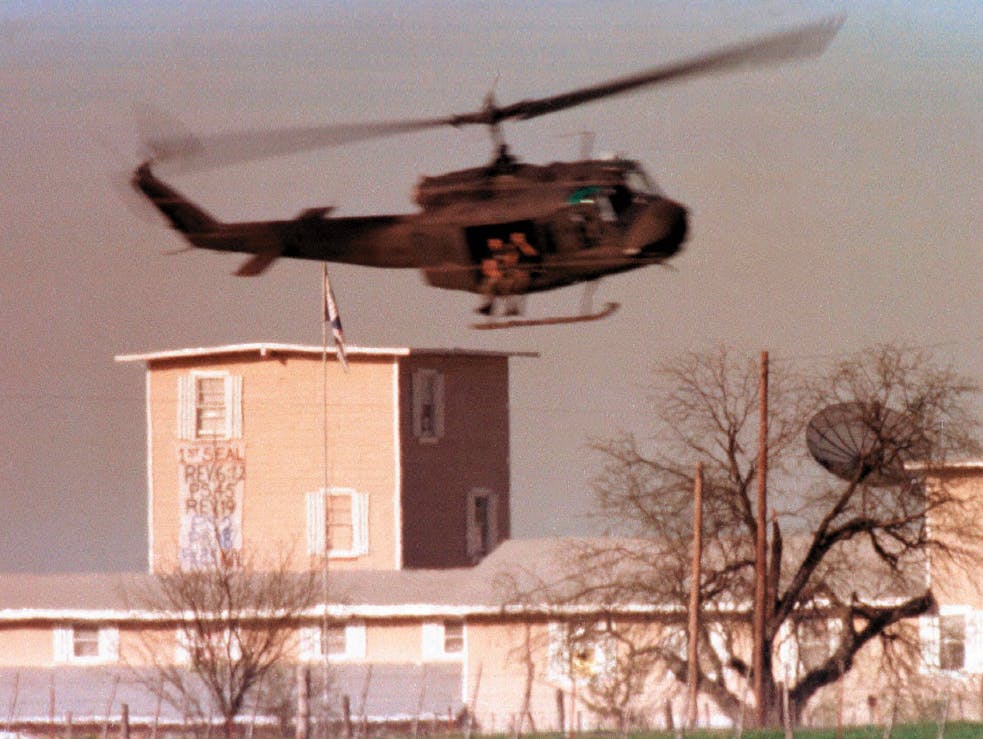 Helicopter over the compound. 