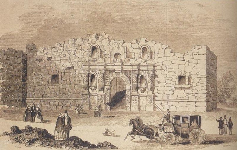 A drawing of the Alamo 1854