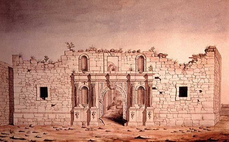 Ruins of the Alamo Mexican Church Drawing