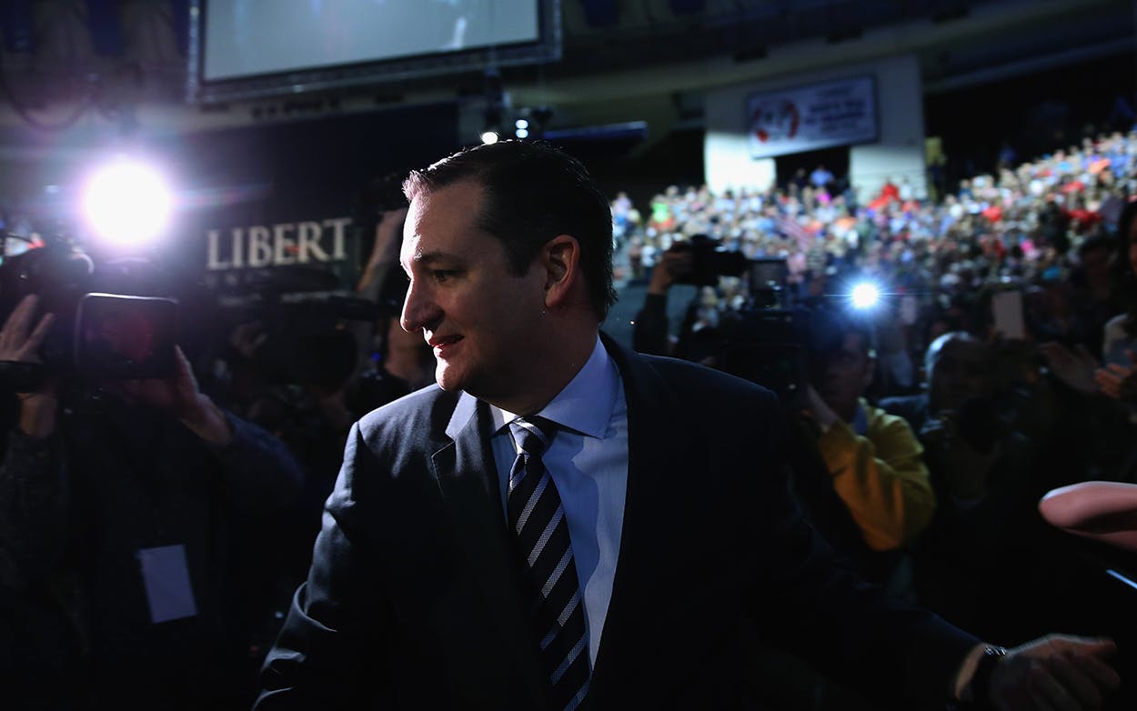 U.S. Sen. Ted Cruz (R-TX) walks on stage to speak at Liberty University to announce his presidential candidacy March 23, 2015 in Lynchburg, Virginia.