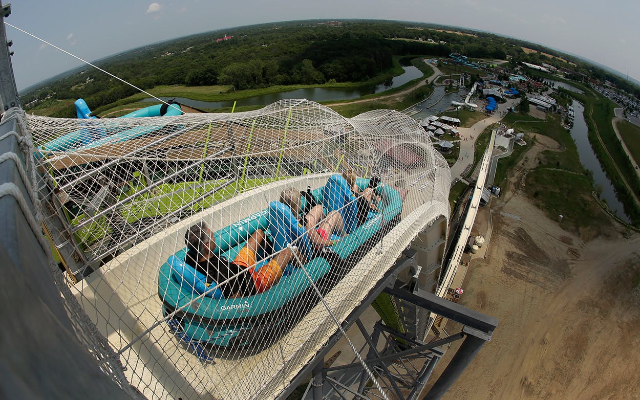Riders go down the world's tallest water slide called 