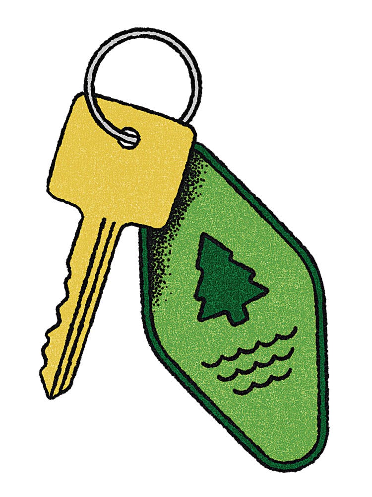 Clipart of a key with a green national parks key chain. 