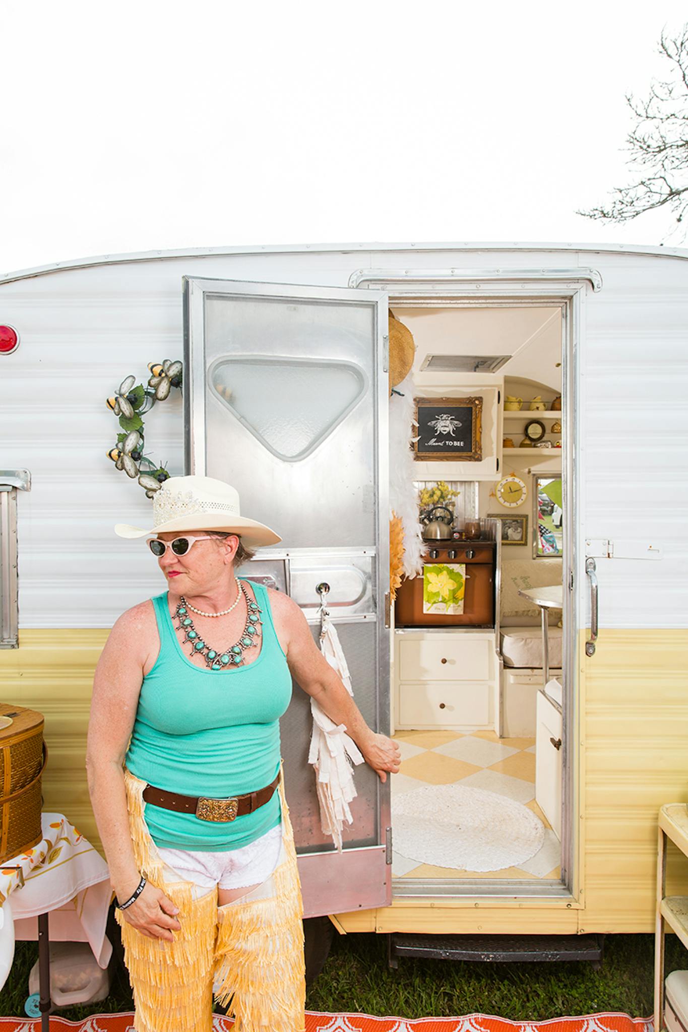 Angela Ross showing off the entrance to her trailer.