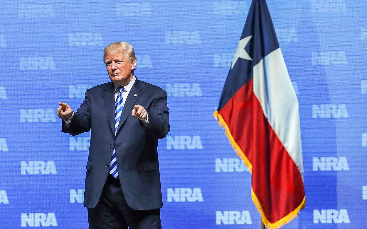 President Donald Trump greets supporters at the NRA-ILA Leadership Forum during the NRA Annual Meeting & Exhibits on May 4, 2018 in Dallas.