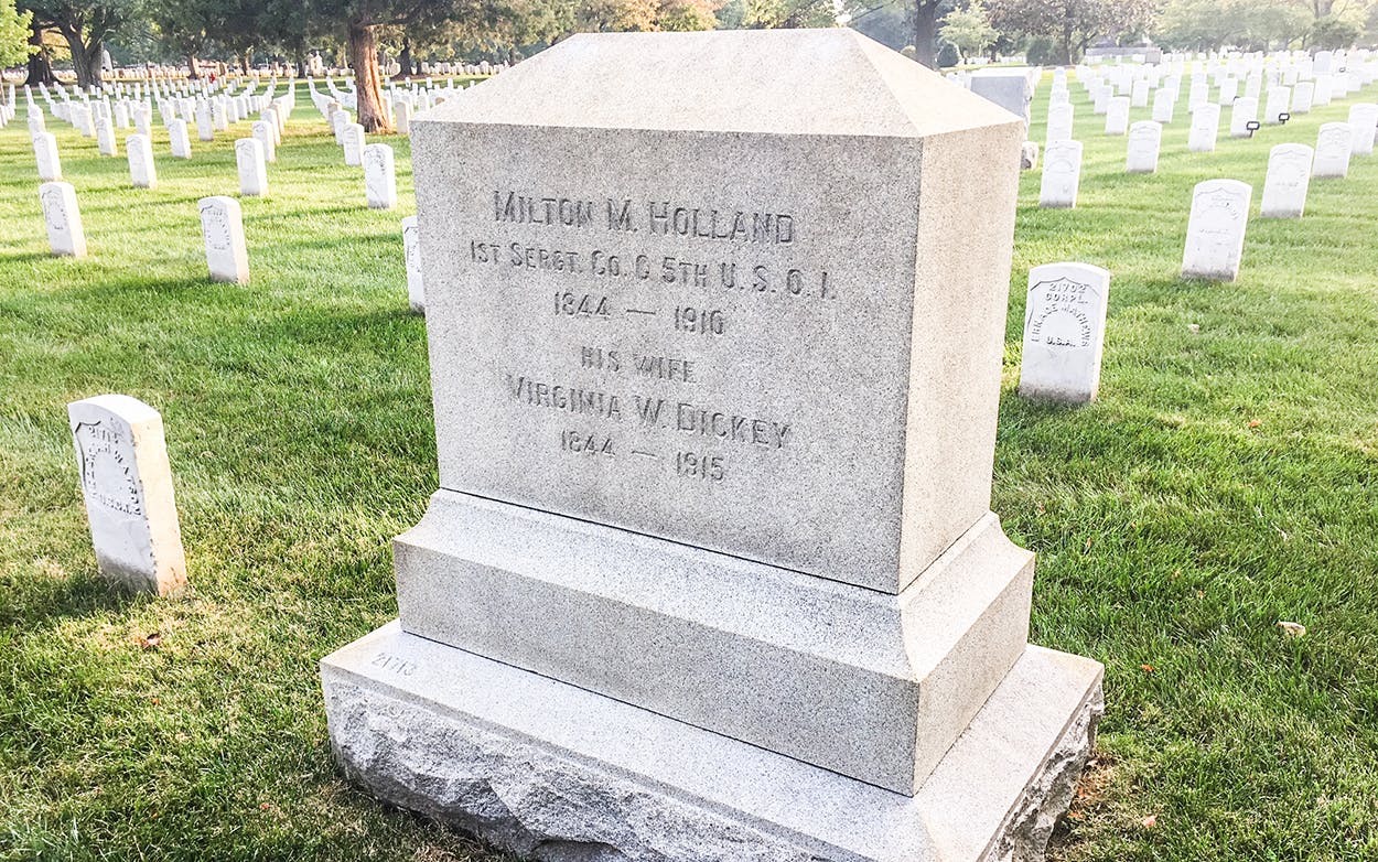 Milton M. Holland's headstone in Arlington National Cemetery in Arlington, Virginia.