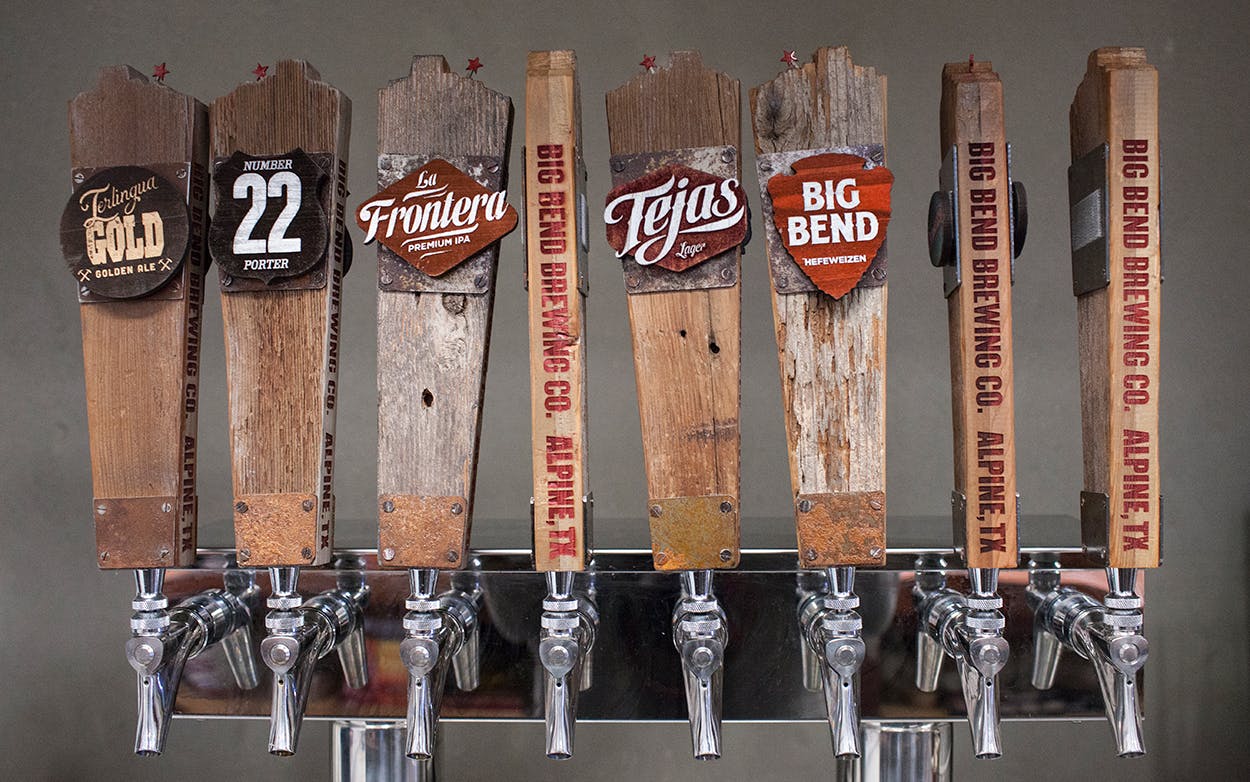 Tap handles in Big Bend Brewing Company's tasting room in Alpine. The brewing company’s National Park Hefeweizen was one of several Texas winners at the World Beer Cup in Nashville, Tennessee.