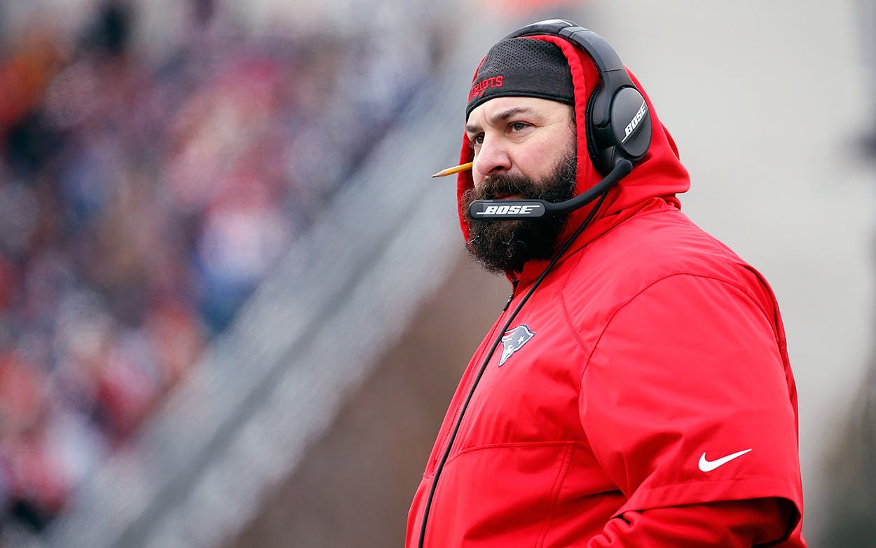 Matt Patricia looks on during the first half of a New England Patriots game against the New York Jets at Gillette Stadium on December 31, 2017 in Foxboro, Massachusetts. Patricia was named as the new head coach for the Detroit Lions on February 5, 2018.