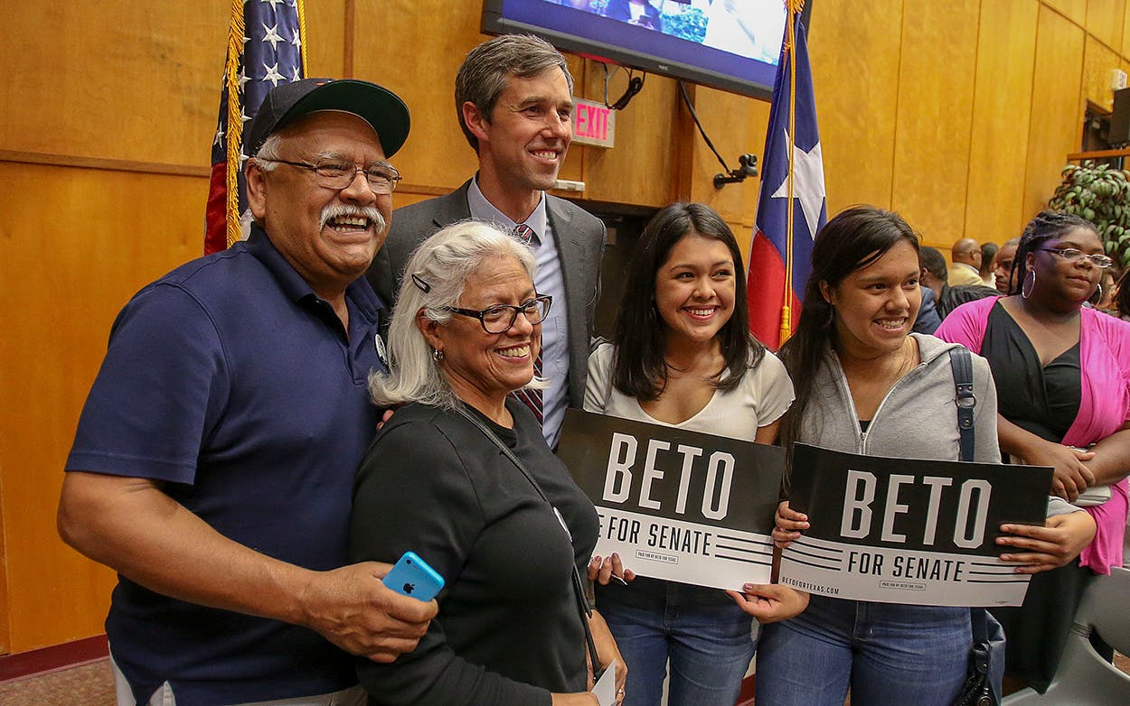 Rep. Beto O'Rourke, D-Texas takes a photo with supporters during a town hall meeting March 22, 2018, at Texas Southern University in Houston.
