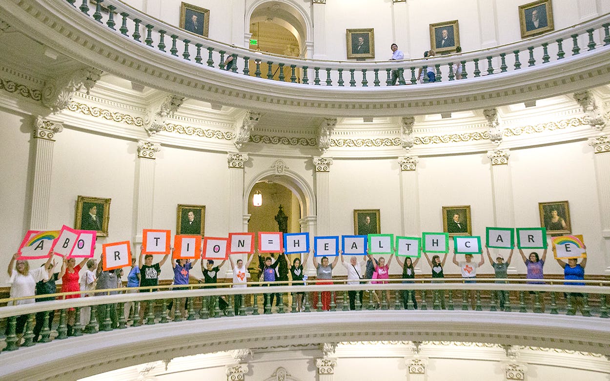 Representatives of the Trust, Respect, Access Coalition gathered in the Texas Capitol Rotunda Thursday afternoon July 27, 2017 to voice their opposition to abortion legislation being considered by the Texas House, Thursday, July 27, 2017 in Austin.
