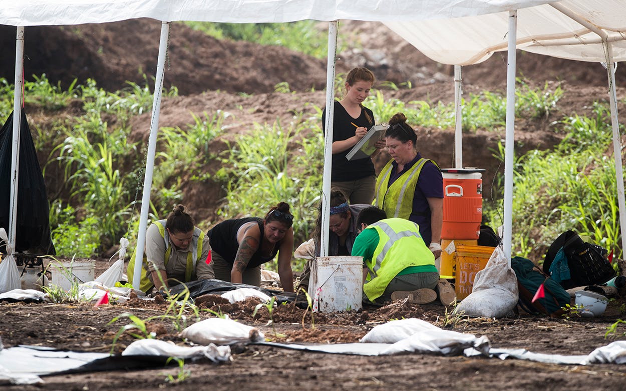Students hand excavate at a historic burial site, July 16, 2018, at the site of the James Reese Career and Technical Center in Sugar Land where a historic cemetery was discovered earlier this year.