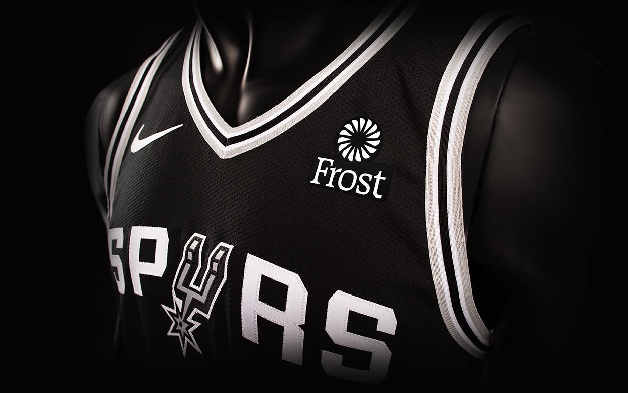 The Spurs players’ 2018 jerseys will debut on October 17 with a new partner logo for San Antonio-based Frost Bank.