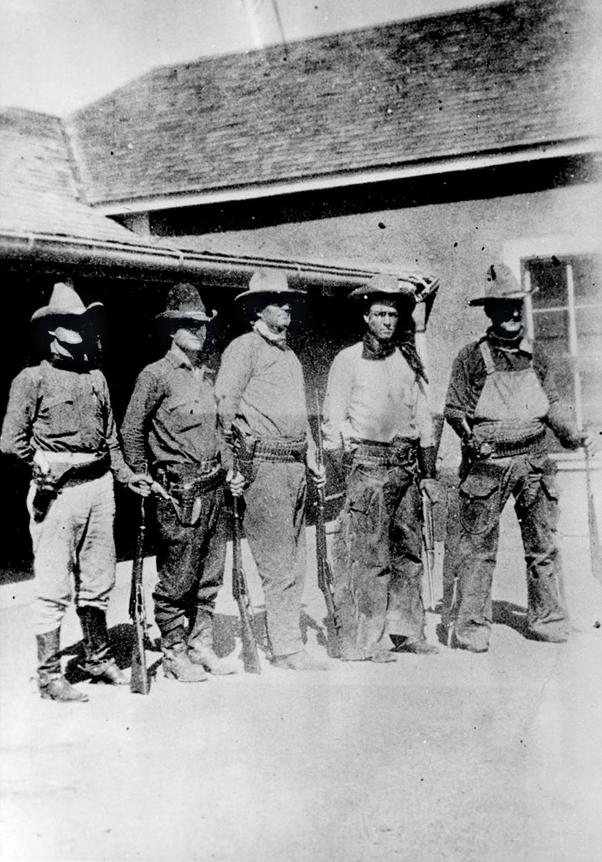 Five Texas Rangers outside of the Brite Ranch, near Marfa, in 1918.