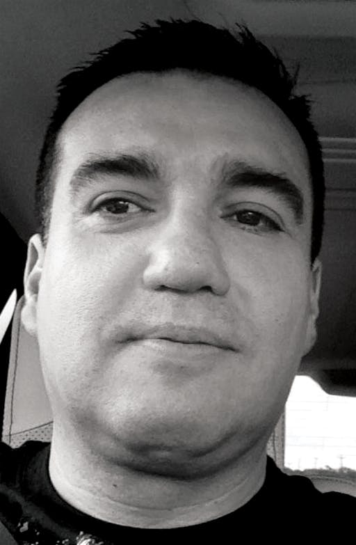 Black and white selfie of Juan Guerrero Chapa.