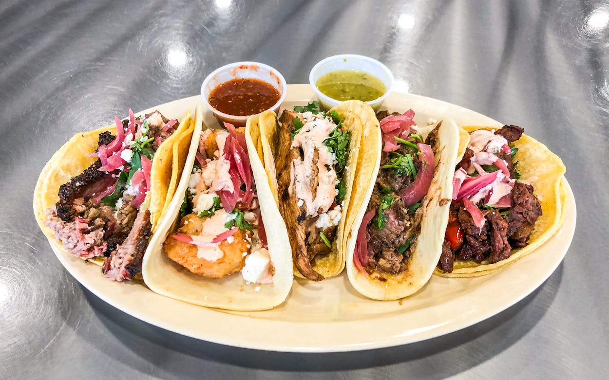 An array of tacos from Tex-Mex BBQ Tuesday at Brotherton's Black Iron Barbecue