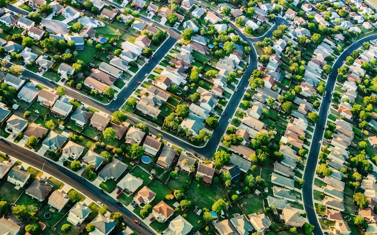 An aerial shot of a suburban neighborhood in San Antonio.