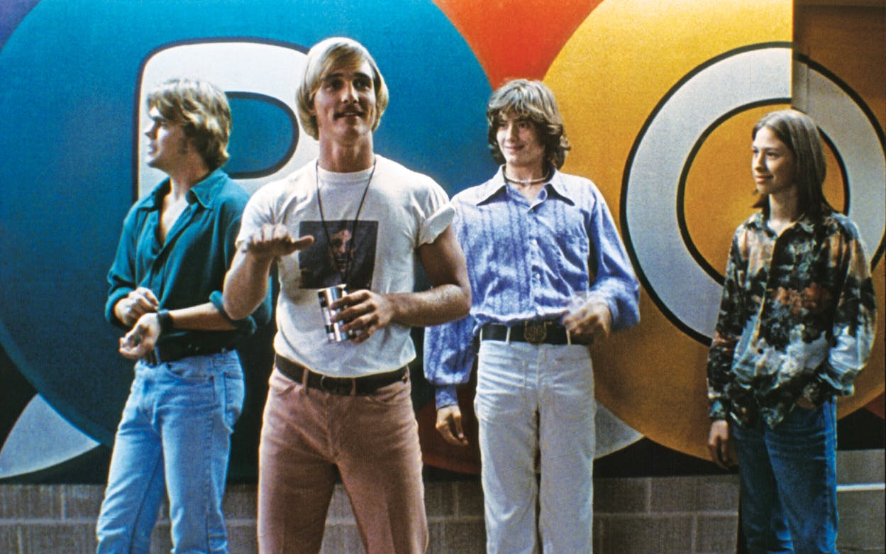 From left: Sasha Jenson, Matthew McConaughey, Jason London, Wiley Wiggins in character in Dazed and Confused (1993).