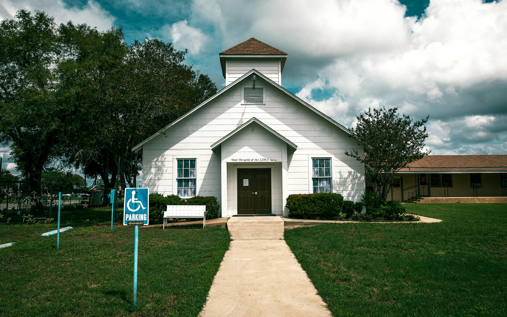 The First Baptist church where Stephen Willeford stopped a shooting in Sutherland Springs.