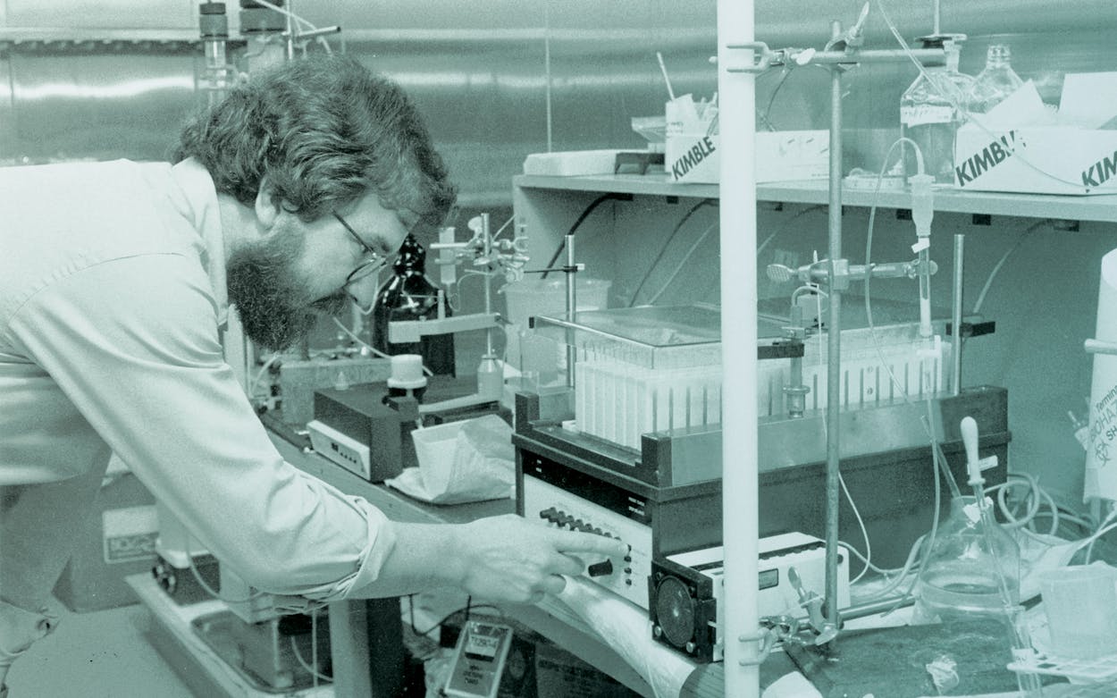 Dr. Jim Allison conducting research at the MD Anderson facility outside Smithville, where he worked from 1977 to 1984.