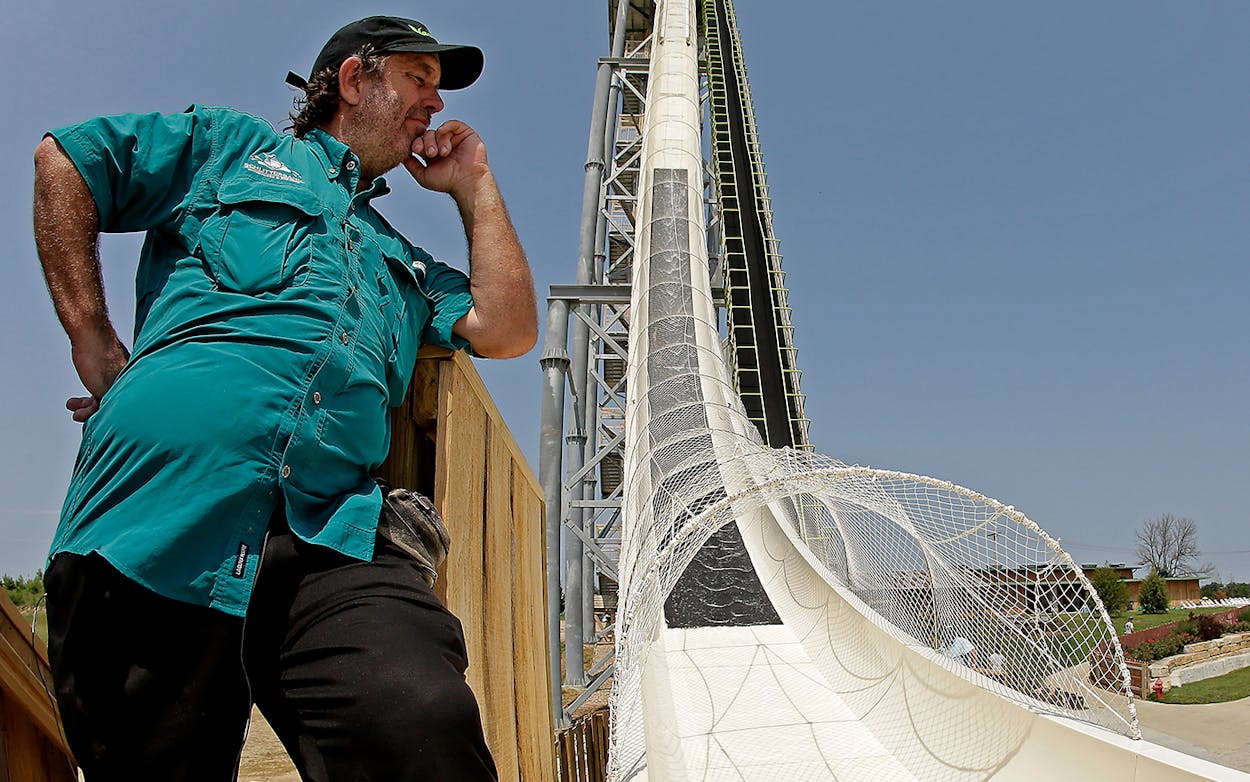 Ride designer Jeff Henry looks over his creation, the world's tallest waterslide called 