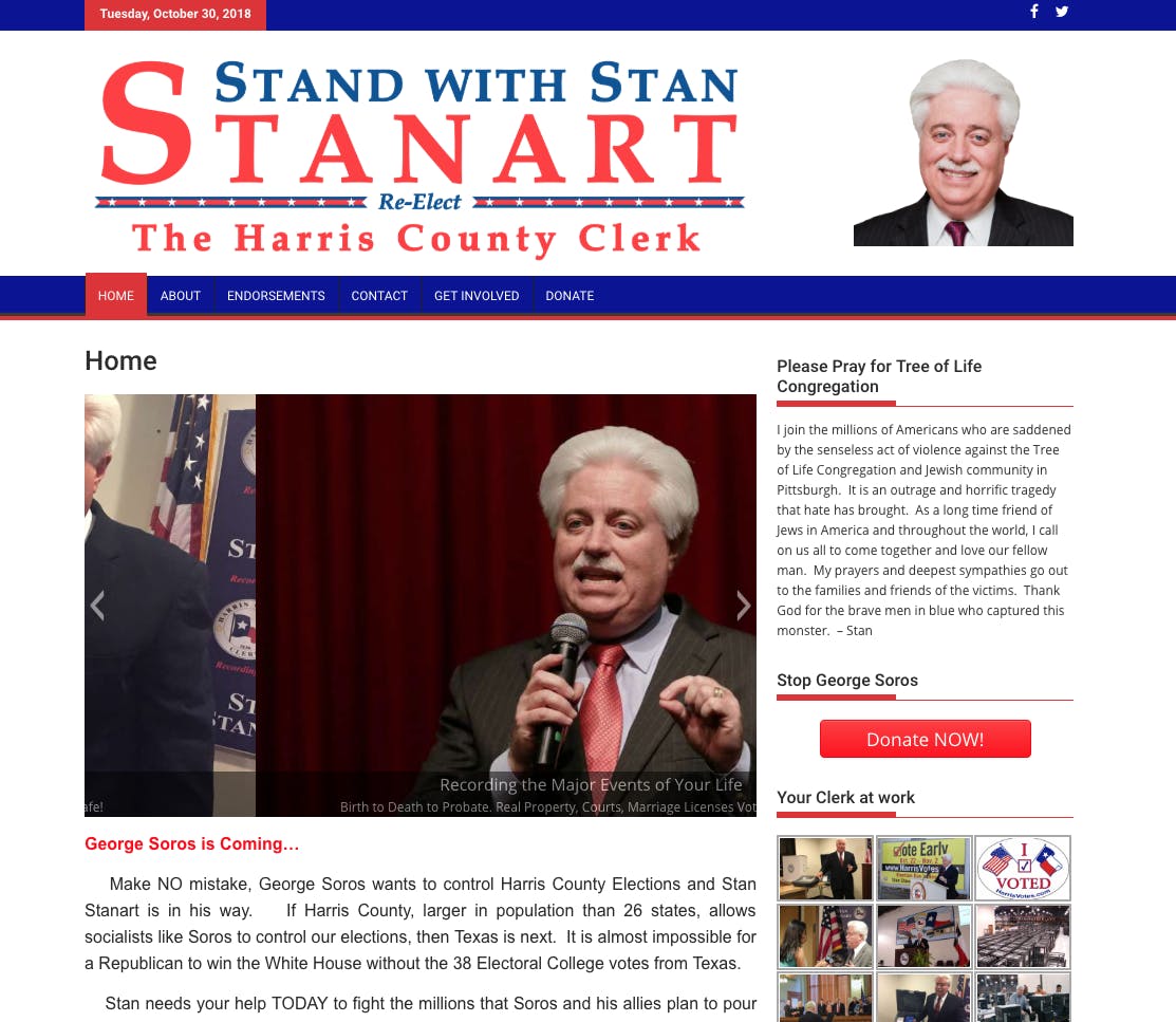 Harris County Clerk Stan Stanart Removes George Soros Attack From Website After ...1113 x 967