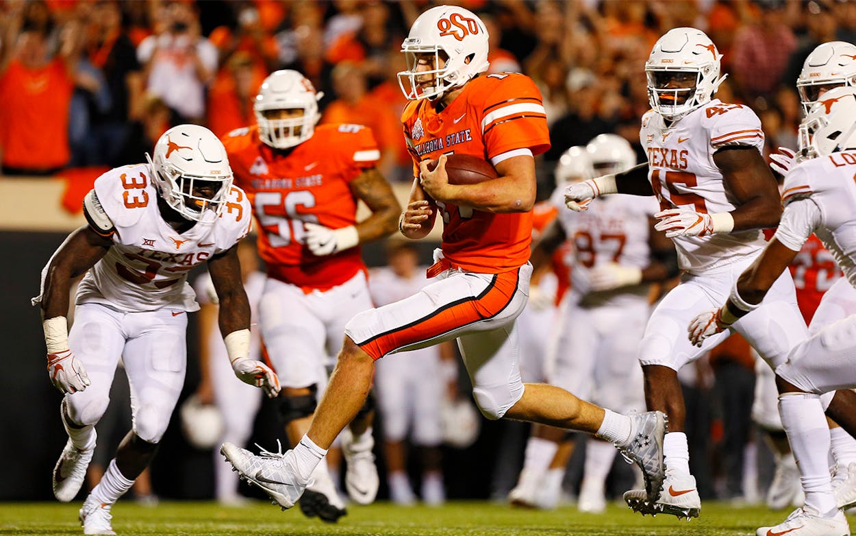 The Longhorns in their game against Oklahoma State