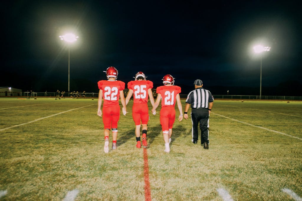 Leakey Eagles team captains walk out for the coin toss.