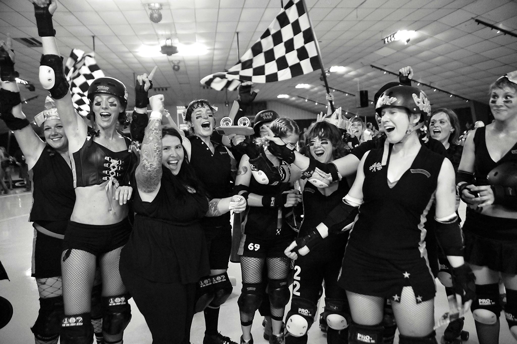 Texas Rollergirls team the Hot Rods celebrate after winning the 2009 Austin championship