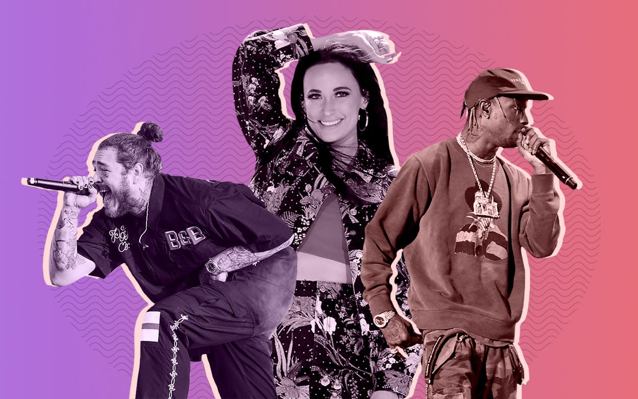 Texas artists Post Malone, Kacey Musgraves, and Travis Scott