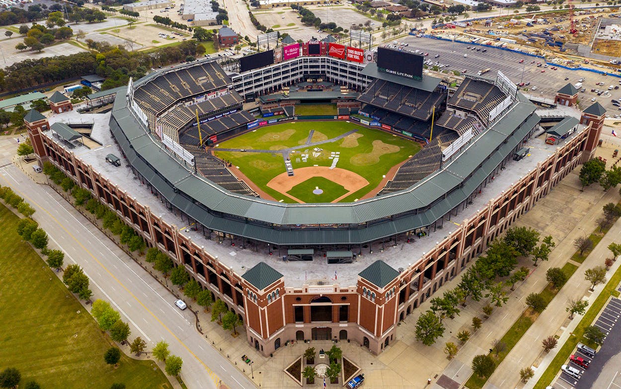 Aerial view of Texas Globe Life Park in Arlington, Texas.
