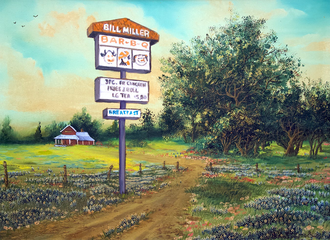 Idyllic painting of "Bill Millers BBQ"