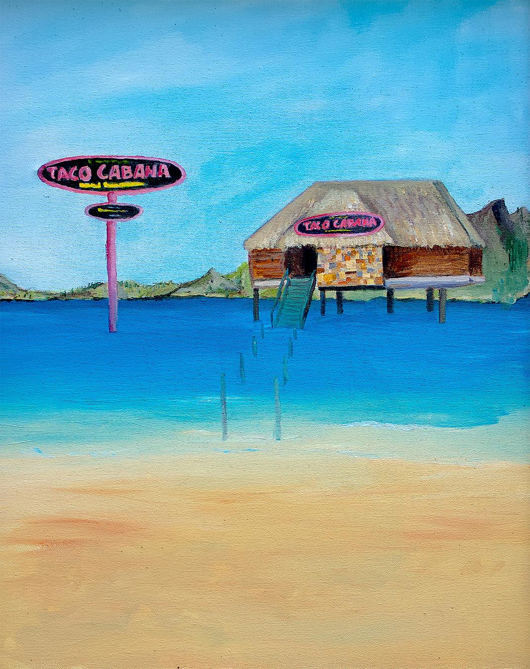 Painting of "Taco Cabana" in the ocean. 