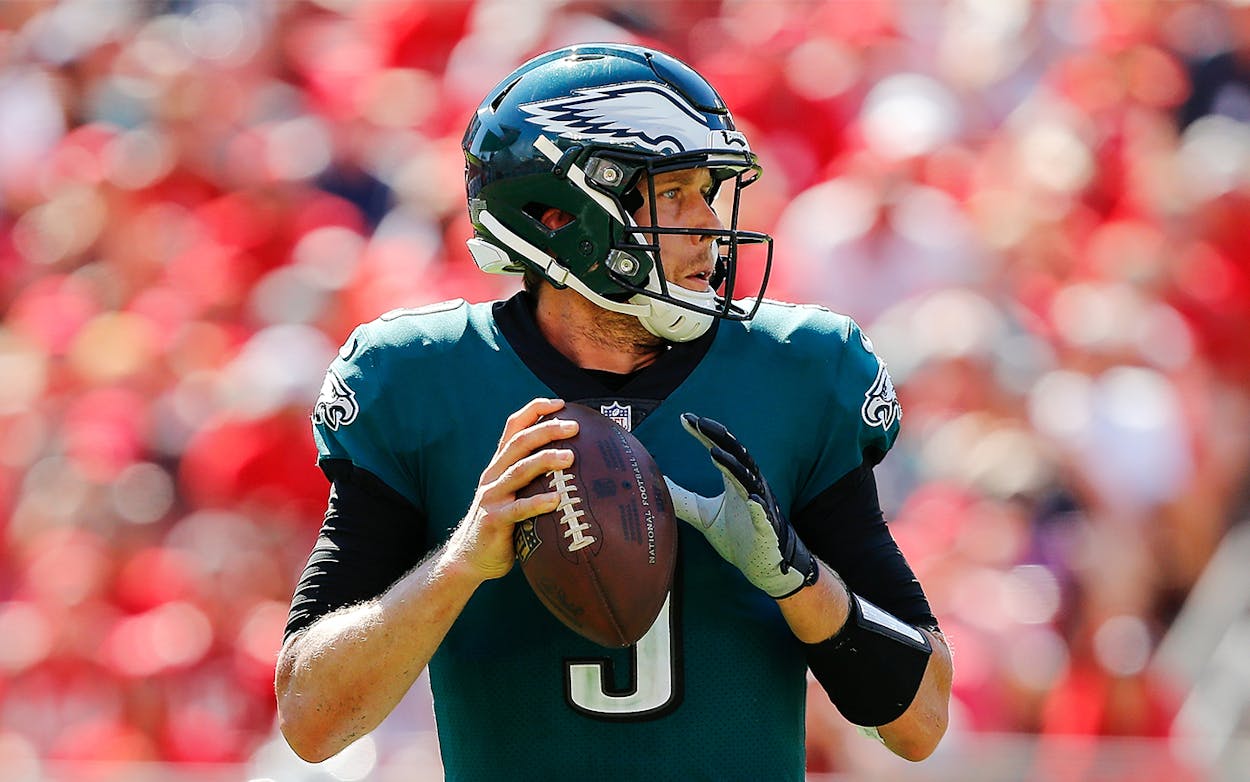 Nick Foles #9 of the Philadelphia Eagles looks to pass against the Tampa Bay Buccaneers