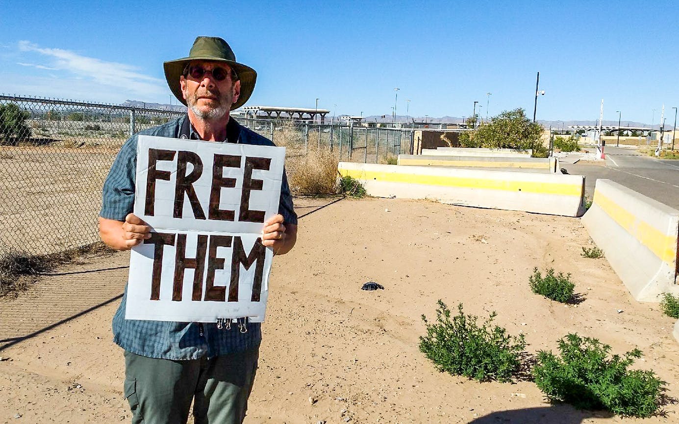 Software developer and protestor Joshua Rubin has camped outside the tent facility in Tornillo since early October.