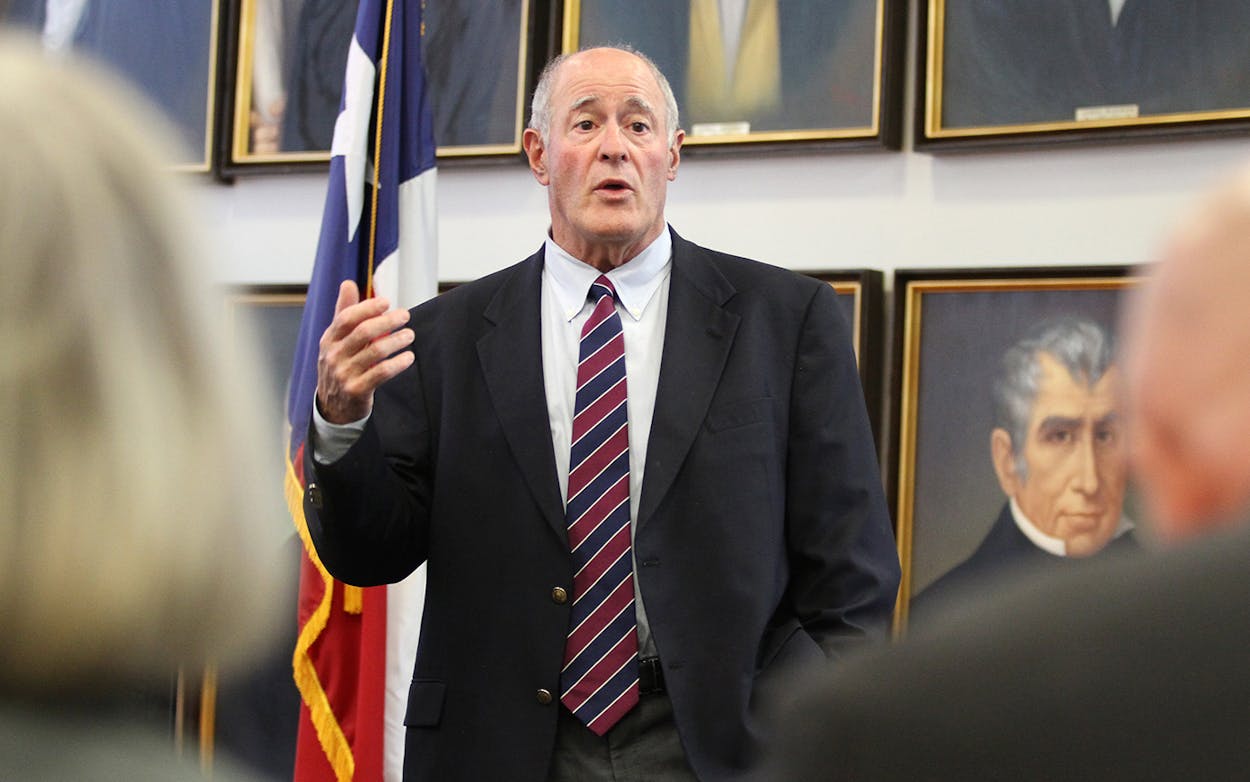 State Sen. Kel Seliger speaks during a town meeting about funding granted to the University of Texas of the Permian Basin engineering department,Tuesday, Oct. 20, 2015, at Presidential Archives and Leadership Library in Odessa.