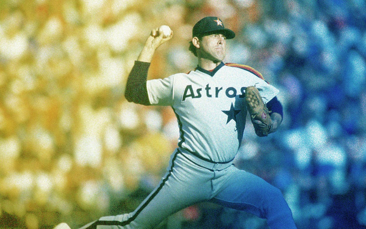 Nolan Ryan of the Houston Astros pitches during a game in the 1986 season.