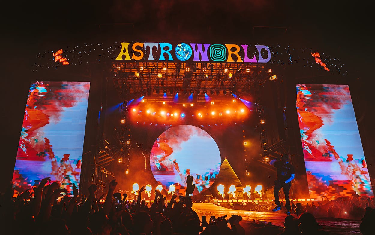 Travis Scott performing at Astroworld Festival in Houston on November 17th, 2018.