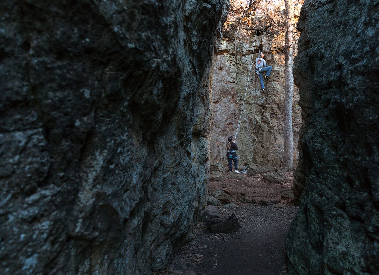 Rock climbers in Mineral Wells. 