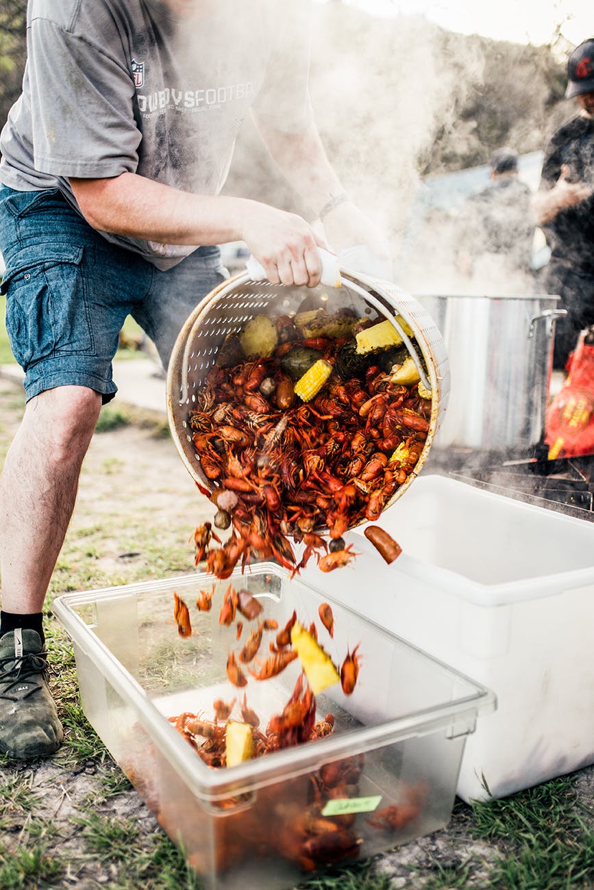 The 80 lb. crawfish boil was stocked with sausage, artichokes, mushrooms, potatoes and corn, and flavored with ginger, lemongrass, garlic, thai basil, fish sauce and butter.