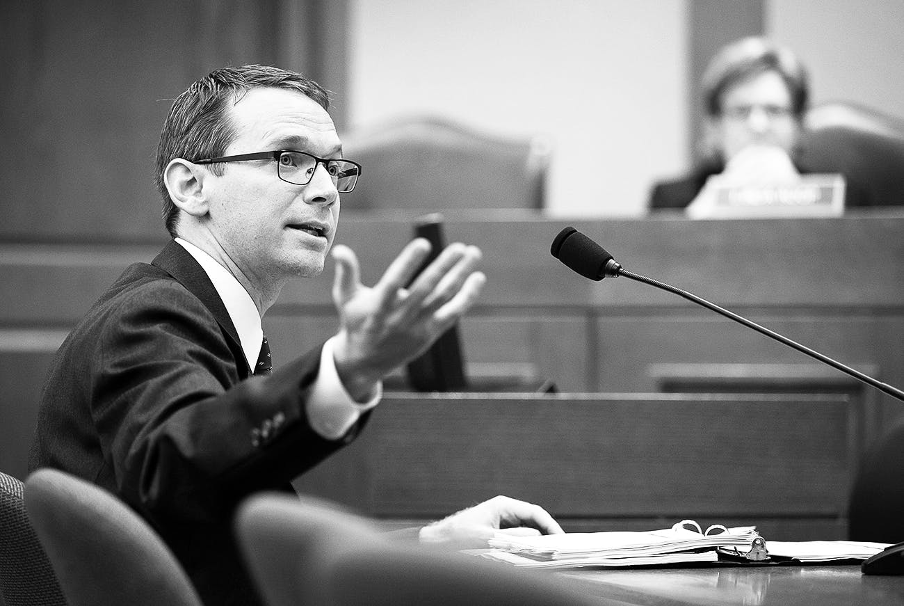 Commissioner of Education Mike Morath speaks at the Capitol, in Austin, on October 12, 2017.