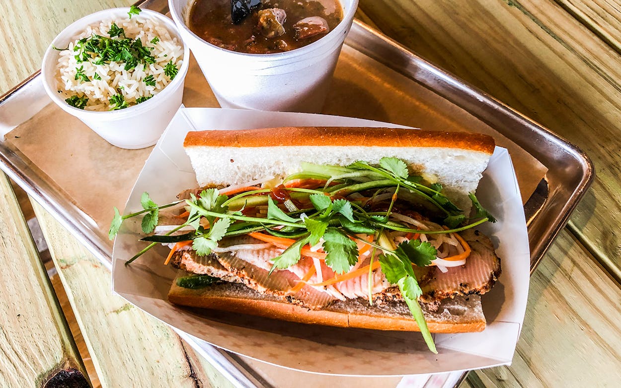 A smoked turkey banh mi from Blood Bros. BBQ