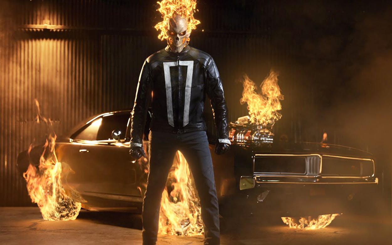 Gabriel Luna lit on fire as Marvel's ghost rider.