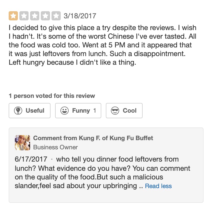 The Owner Of A Pflugerville Chinese Buffet Is The John Wick Of Yelp Replies Texas Monthly - funny roblox reviews