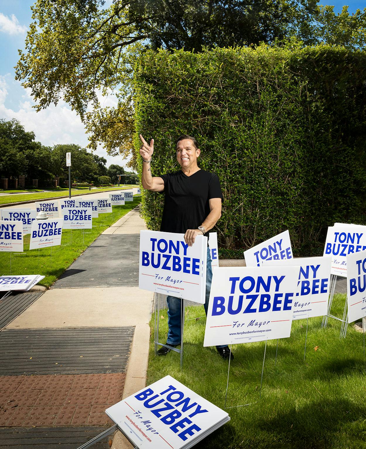 Tony Buzbee in his Houston neighborhood