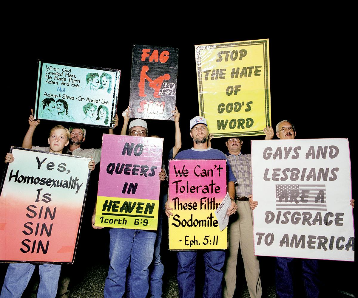 A protest group from Heritage Baptist Church, of Mount Enterprise, on October 14, 1999.